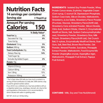 Flimeal Strawberry Protein Shake  With Crunchy Protein Balls  Protein Smoothie Powder - 19g Protein  Low Sugar  Keto-Friendly Meal Replacement Shake  22.22oz  14 Servings  14 Servings (1 X 22.22oz)