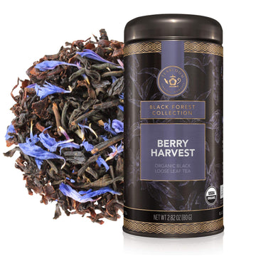 Teabloom Organic Black Tea, Berry Harvest Loose Leaf Tea, Sweet And Fruity Black Tea, Usda Certified Organic, Fresh Whole Leaf Blend In Reusable Gift Canister, 2.82 Ounce Loose Leaf Tea Canister Makes 35-50 Cups