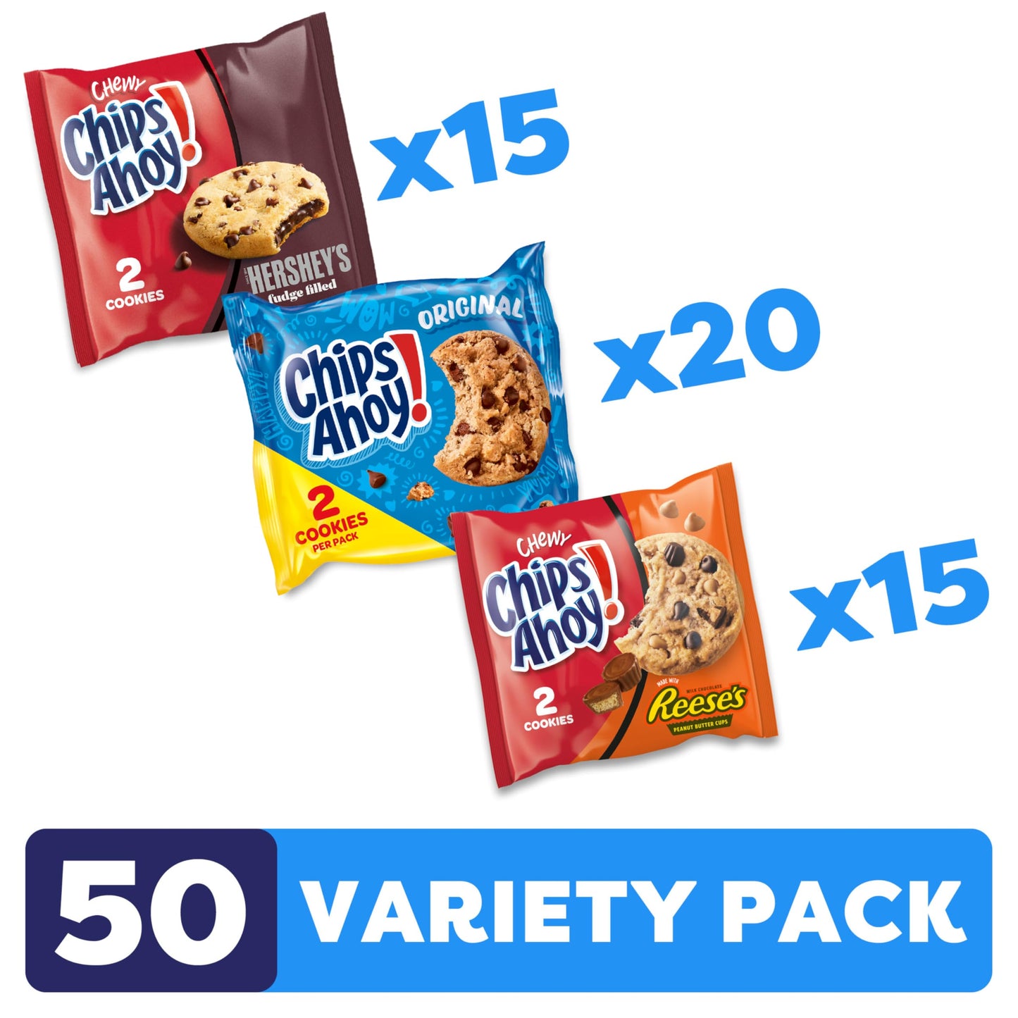 CHIPS AHOY! Cookies Variety Pack, Original Chocolate Chip, Chewy Chocolate Chip with Reese s Peanut Butter Cups & Chewy Hershey