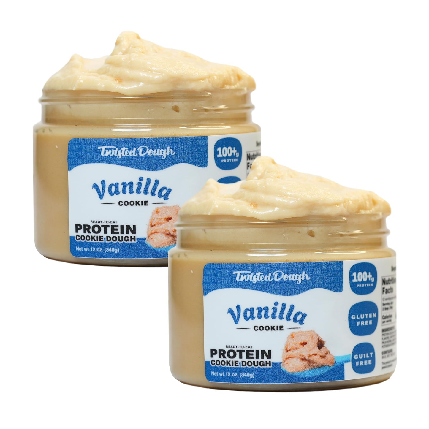 Twisted Dough Protein Cookie Dough, Vanilla Cookie Flavor, 2 Pack, 100g Protein, Healthy Snacks, Gluten Free Edible Cookie Snack