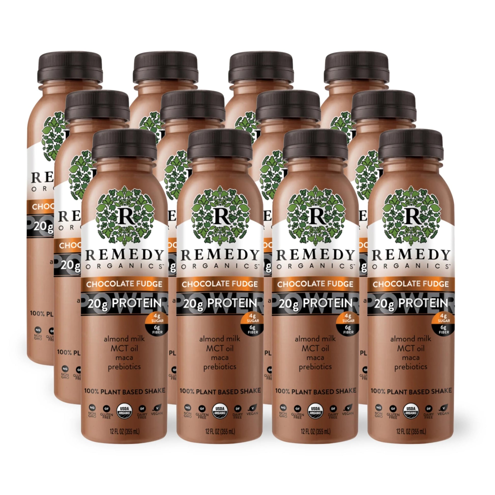Remedy Organics Chocolate Fudge Power 12-Pack | Plant Based MCT Oil Protein Shakes, Ready to Drink | USDA Organic, Vegan, Gluten