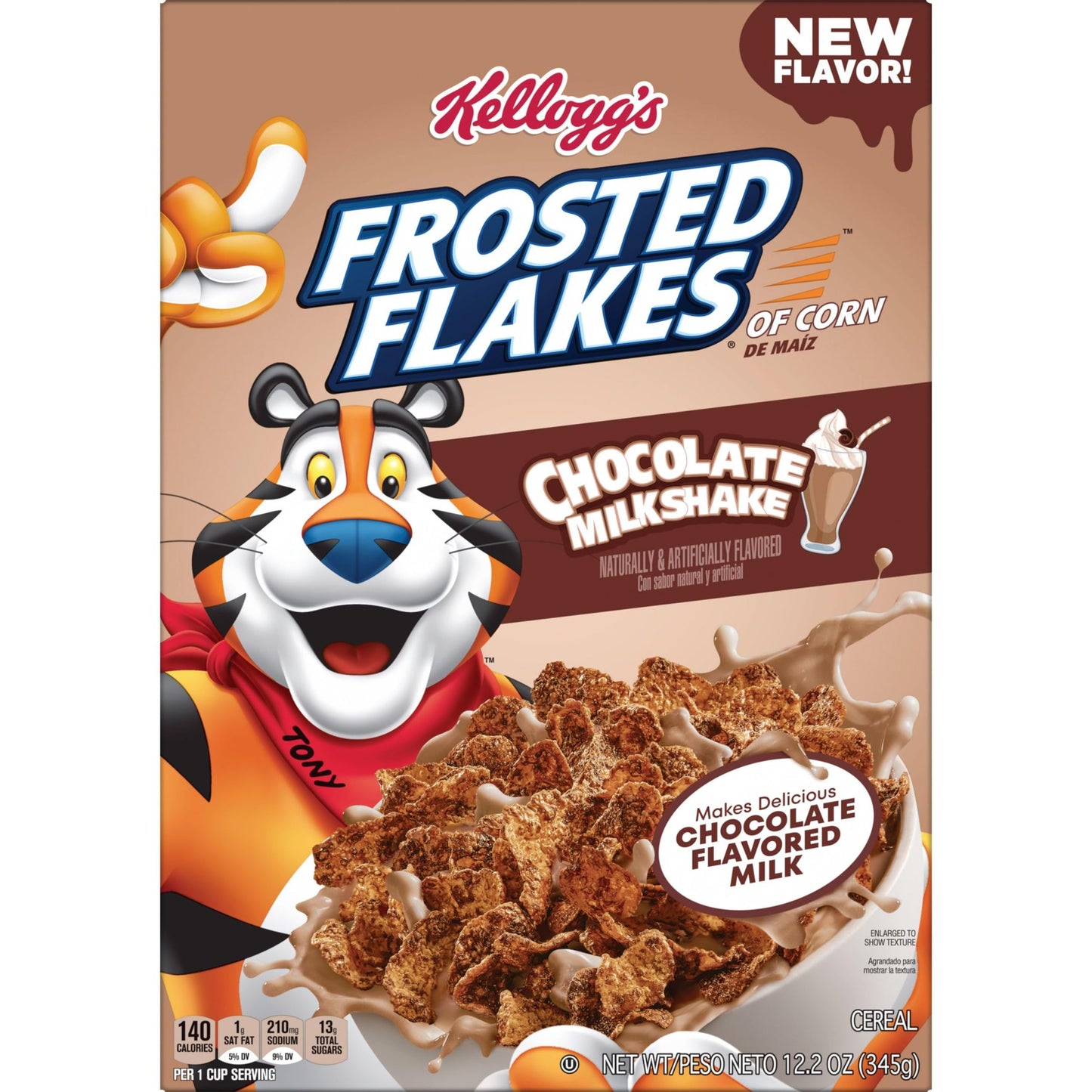 Kelloggs Frosted Flakes Breakfast Cereal, Kids Cereal, Family Breakfast, Chocolate Milkshake (12 Boxes)