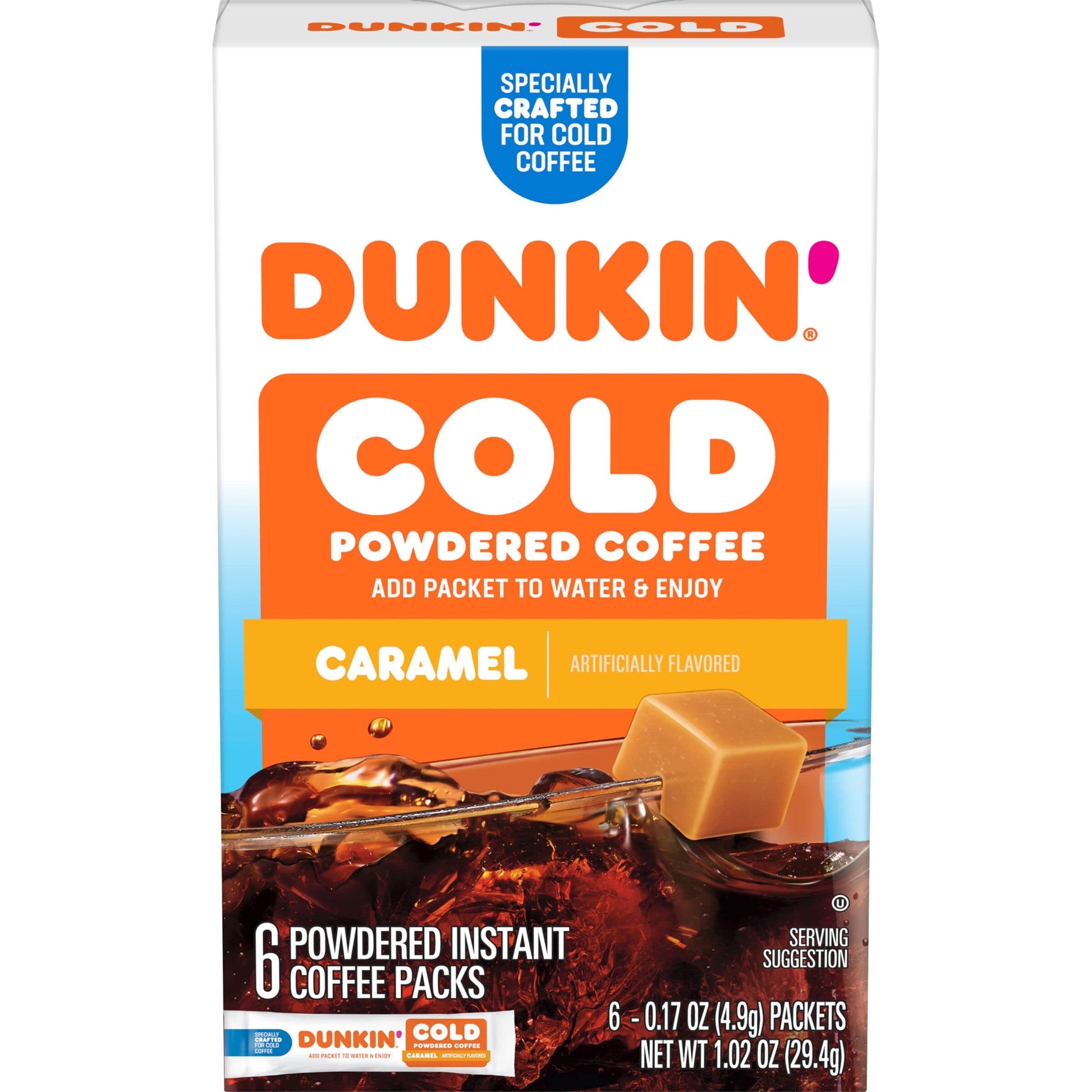 Dunkin' Cold Caramel Flavored Powdered Single Serve Instant Coffee Packs, 6 Count (Pack Of 12)