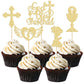 Gyufise 30Pcs Gold Glitter God Bless This Child Cupcake Toppers Cross And Angel Feet Girls Baptism Cupcake Picks Baby Shower Bir