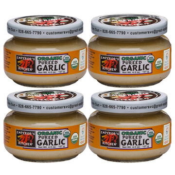 Emperor's Kitchen Organic Pureed Garlic, USDA Certified Organic, Ready to Use, Convenient for Cooking, 4.5 oz jar (pack of 4)