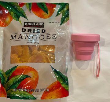 Kirkland Signature Dried Mangoes Sweetened Net Wt 2.18 Lb And Foldable Cup Bundles