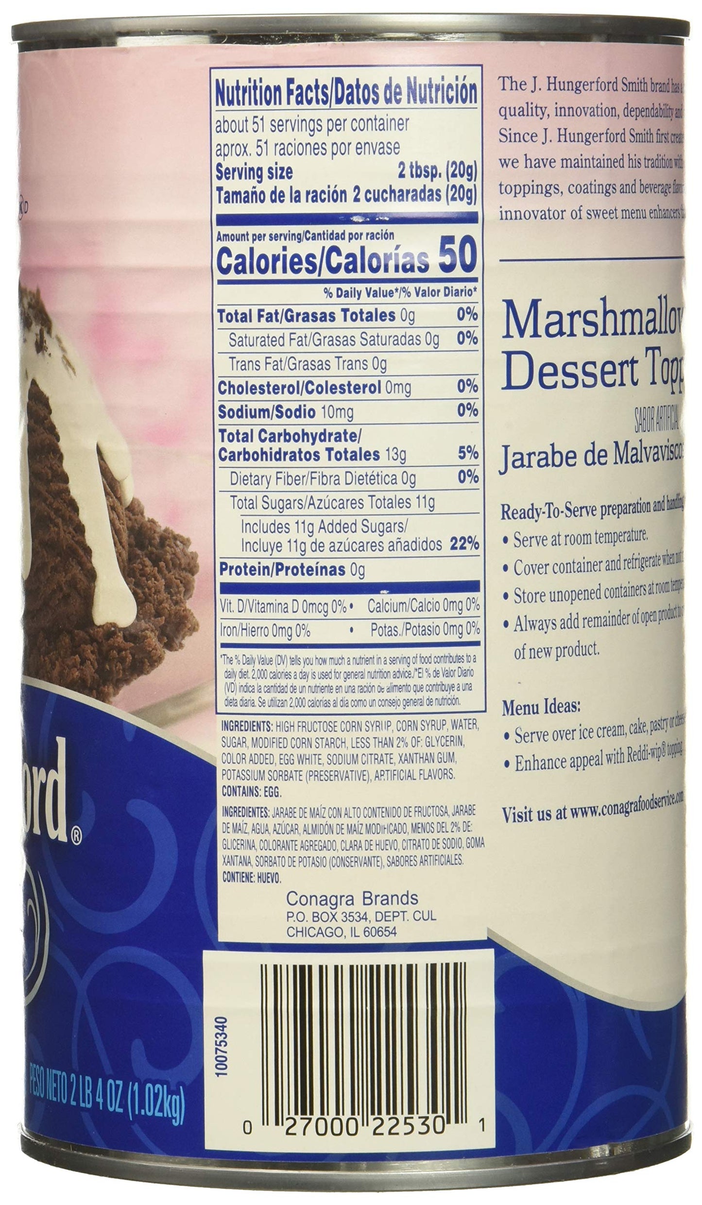J Hungerford Smith Marshmallow Dessert Topping, 36 Ounce (Pack of 6)