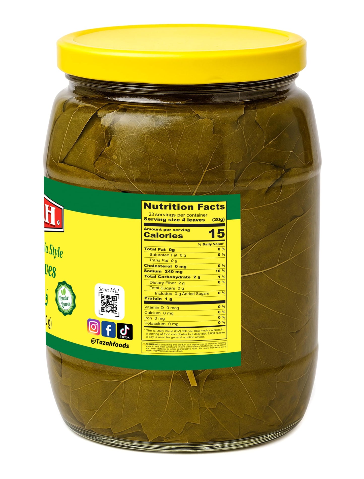TAZAH Turkish G  Leaves in Jar, Vegan, Perfect for Dolmas, 32oz (Drained 16oz)