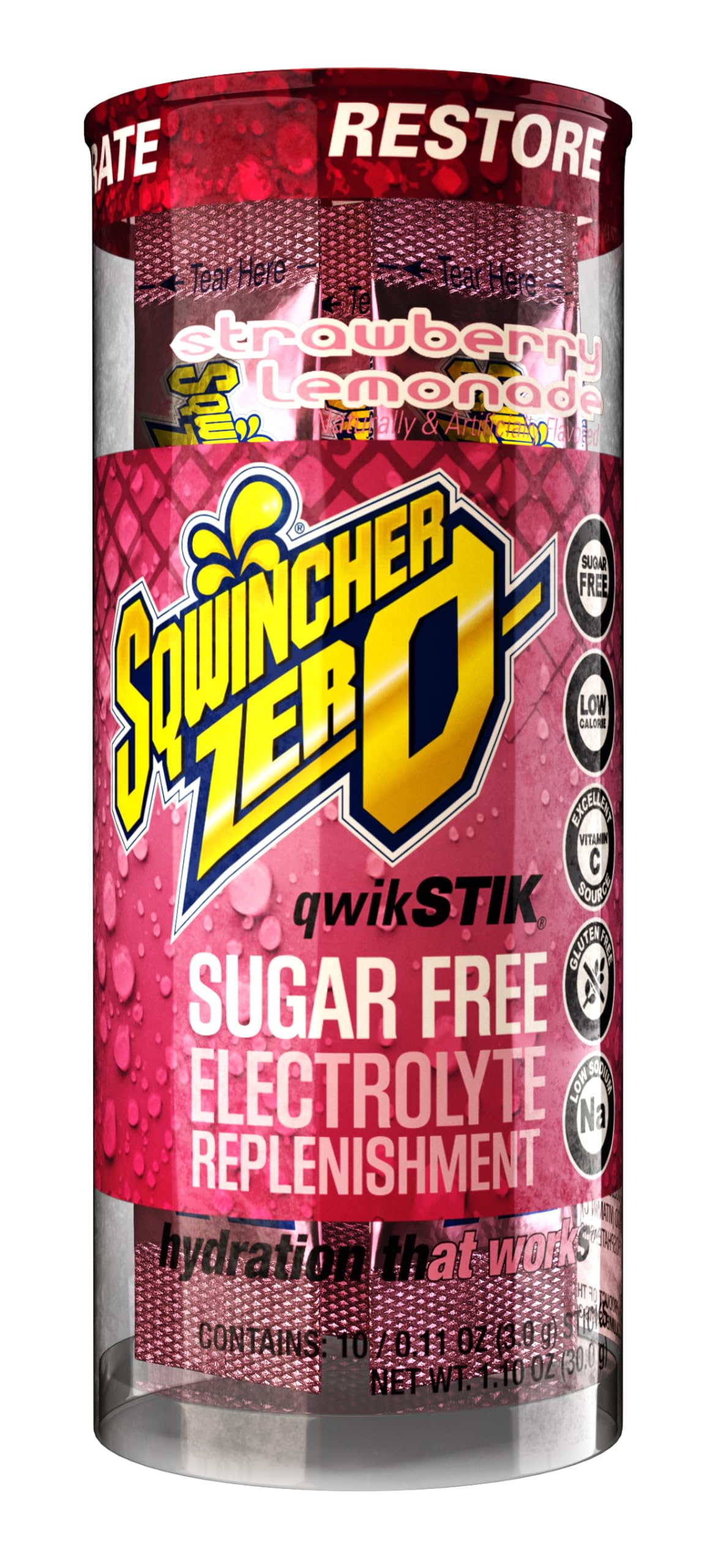 Sqwincher Zero Qwik Stik Sugar Free, Strawberry Lemonade, .11 oz (Pack of 200)
