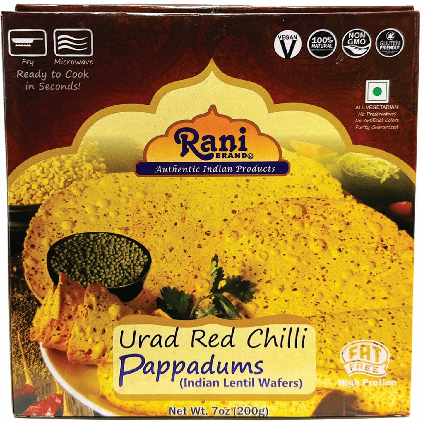 Rani Pappadums (Indian Lentil Wafer Snack) Red Chilli Papad 7Oz (200G) Approximately 15Pc, 7 Inches, Pack Of 2 ~ All Natural | G