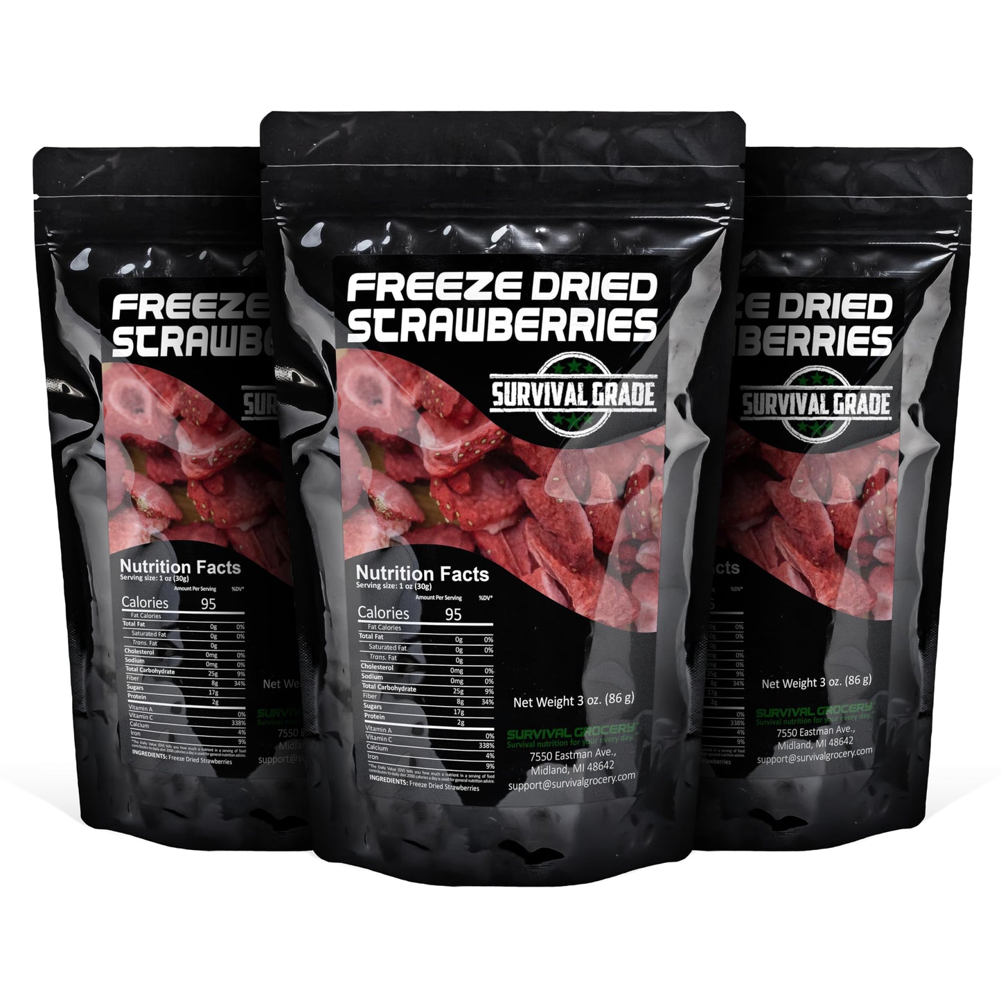 Survival Grocery - Freeze-Dried Strawberries (3 Bags/9 oz.)