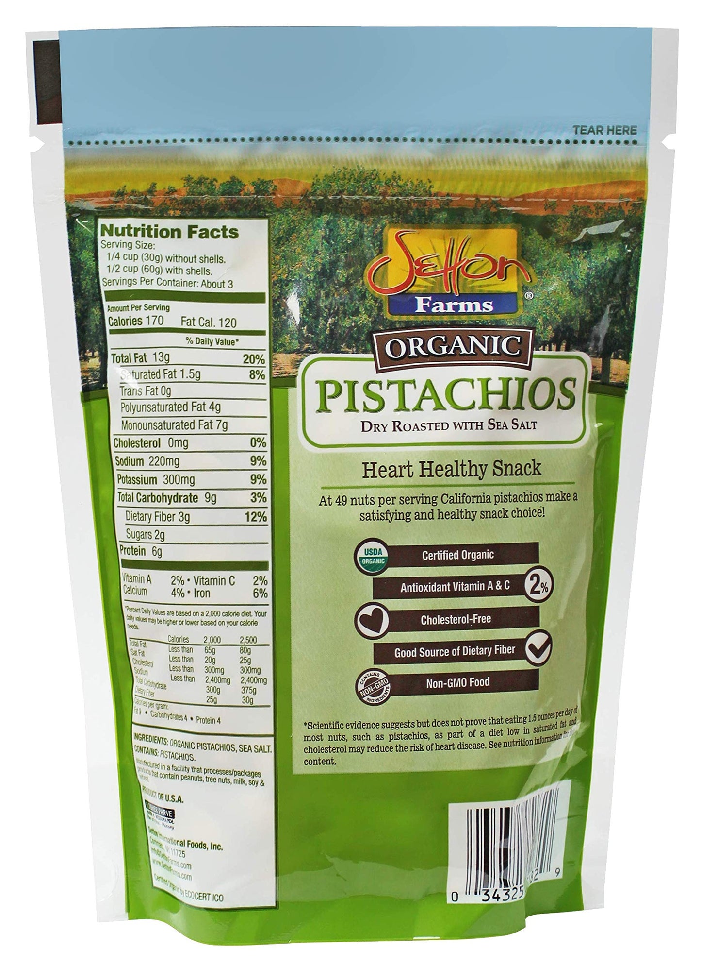 Setton Farms Inshell Organic Pistachios, Dry Roasted and Salted Pistachios, 12 pack of 7oz Resealable Bags, Certified Organic