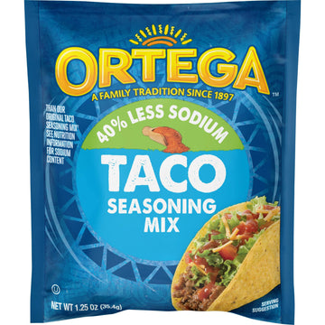Ortega Seasoning Mix, 40% Less Sodium Taco, 1.25 Ounce (Pack of 12)