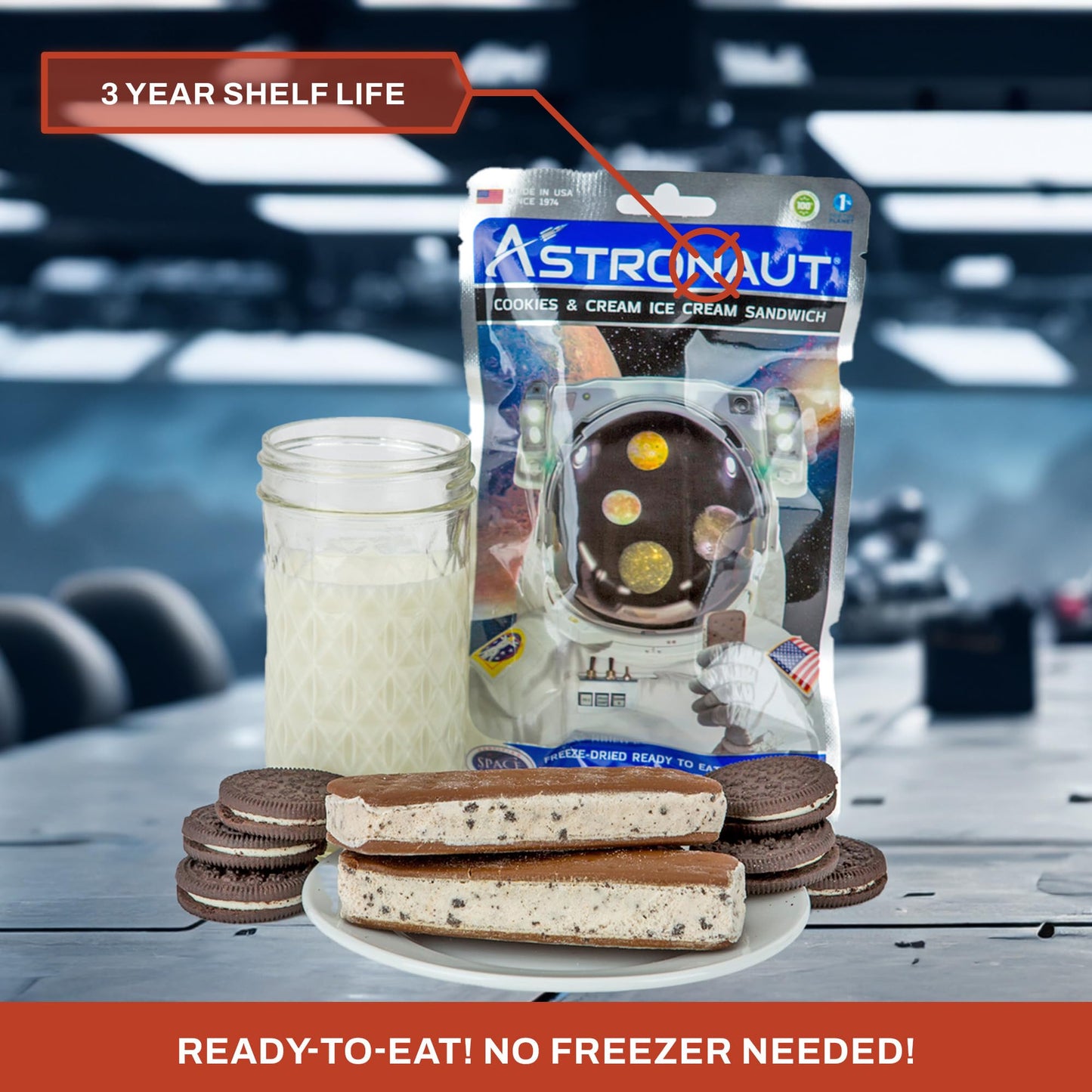 Astronaut Foods Freeze-Dried Ice Cream Sandwich, Nasa Space Dessert, Cookies & Cream, 12 Count