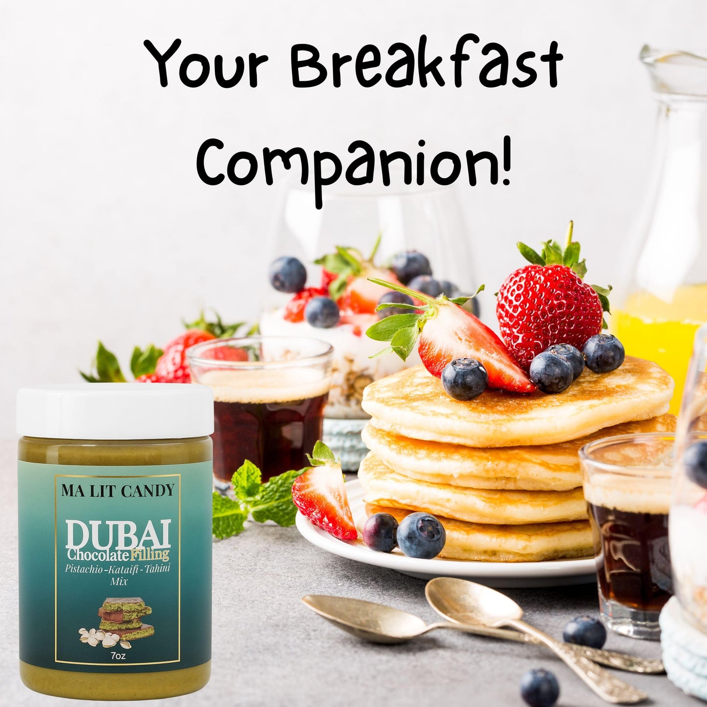 Ma Lit Candy Dubai Kataifi & Pistachio Jar- 7Oz - Tiktok Creamy & Crunchy Dubai Chocolate Filling Spread - Great As Dubai Chocolate Bar Filling, Breakfast, Dipping Fruits, Pancakes, Holidays Gift