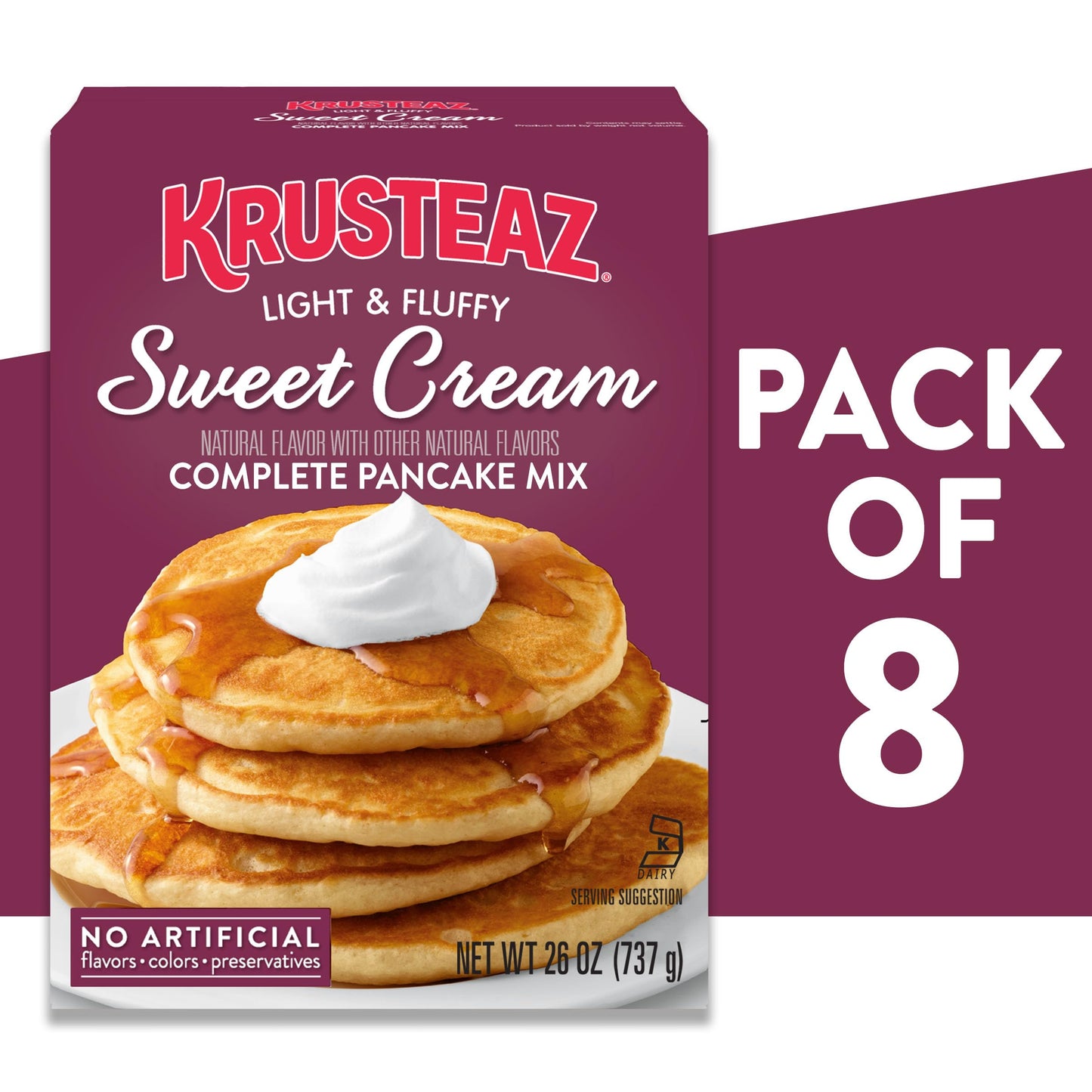 Krusteaz Sweet Cream Pancake and Waffle Mix  Light & Fluffy  26 oz Boxes (Pack of 8)
