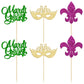 24Pcs Mardi Gras Cupcake Toppers Glitter Masquerade Cake Picks Mardi Gras Party Baby Shower Birthday Party Cake Decorations Supp