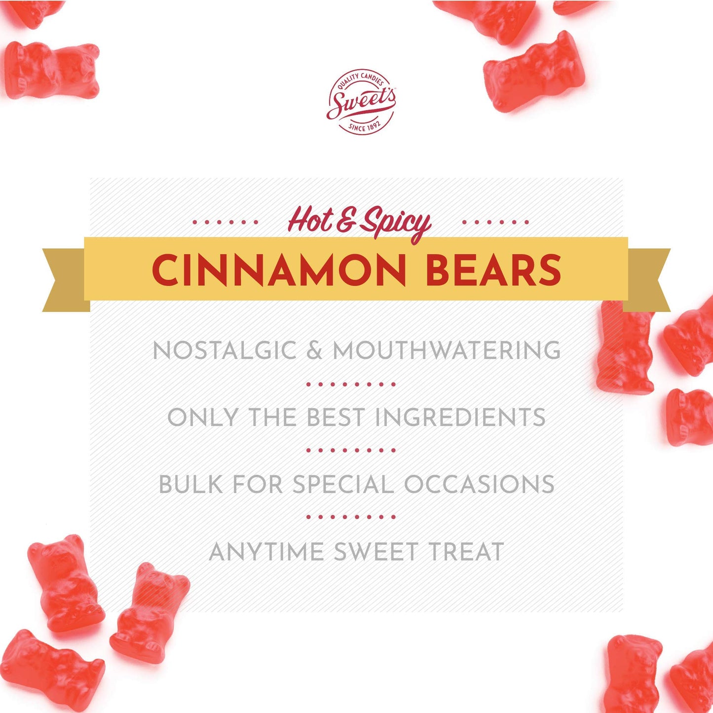 Sweet Candy Company Red Cinnamon Gummy Bears - Hot and Spicy Cinnamon Gummy Candy in Bulk, Gluten Free Gummies for Kids and Adul