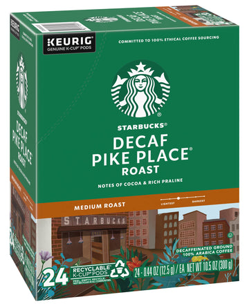 Starbucks Pike Place Decaffeinated Coffee Single-Serve K-Cup, 24 Count
