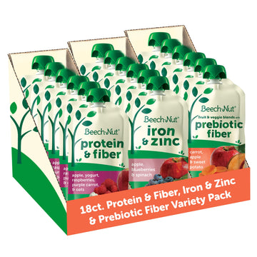 Beech-Nut Baby & Toddler Food Pouches Variety Pack, Protein & Fiber/Iron & Zinc/Prebiotic Fiber Fruit & Veggie Purees, 3.5 Oz (1