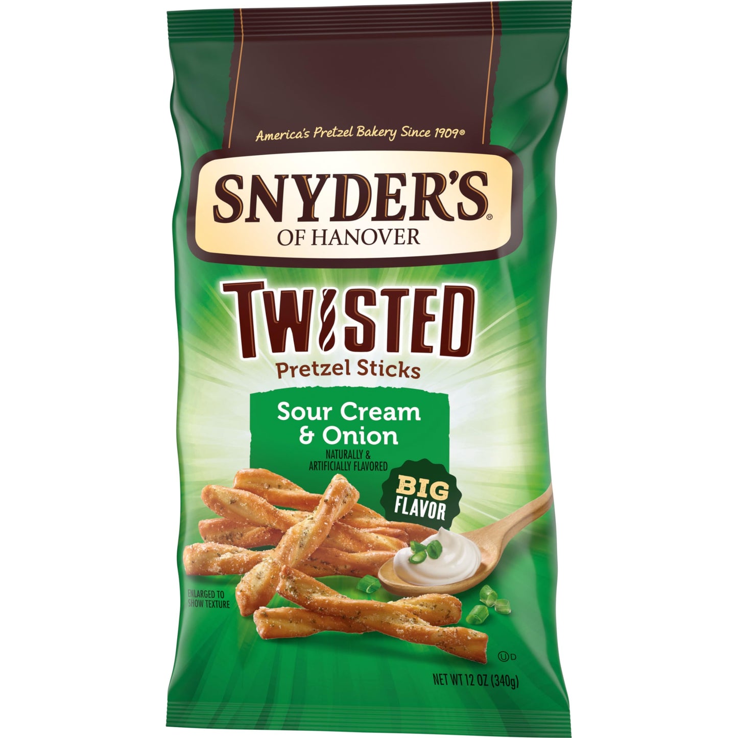 Snyders of Hanover, Sour Cream & Onion Twisted Pretzel Sticks, 12 Oz Bag (Pack of 3)