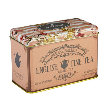 New English Teas Vintage Floral Tea Tin With 40 English Breakfast Teabags