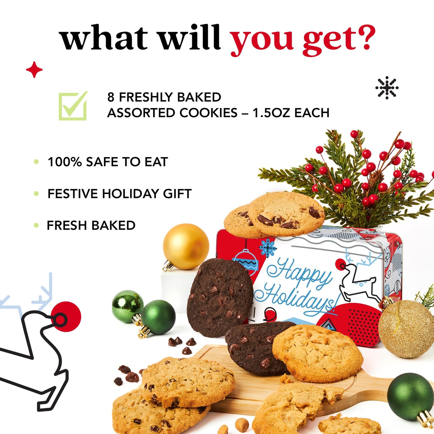 Davids Cookies Merry Christmas Assorted Cookies in Sweet Sampler Tin