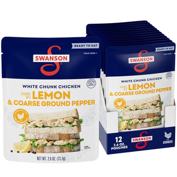 SWANSON S Lemon & Coarse Ground Pepper White Chunk Chicken, Ready to Eat, 2.6 oz Pouch, Pack of 12
