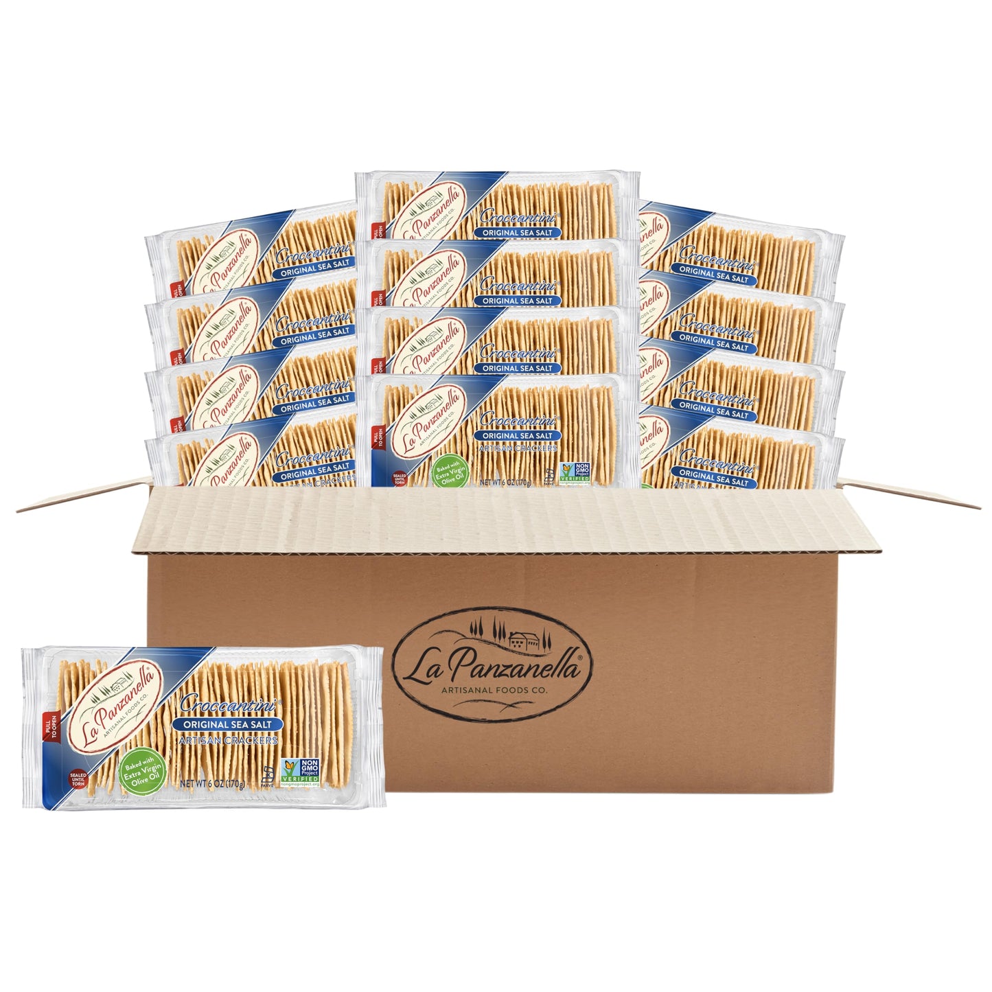 La Panzanella Croccantini, Original Sea Salt Crackers (Pack of 12) - Light Artisanal Crackers, Charcuterie Crackers, Non-GMO, Ko