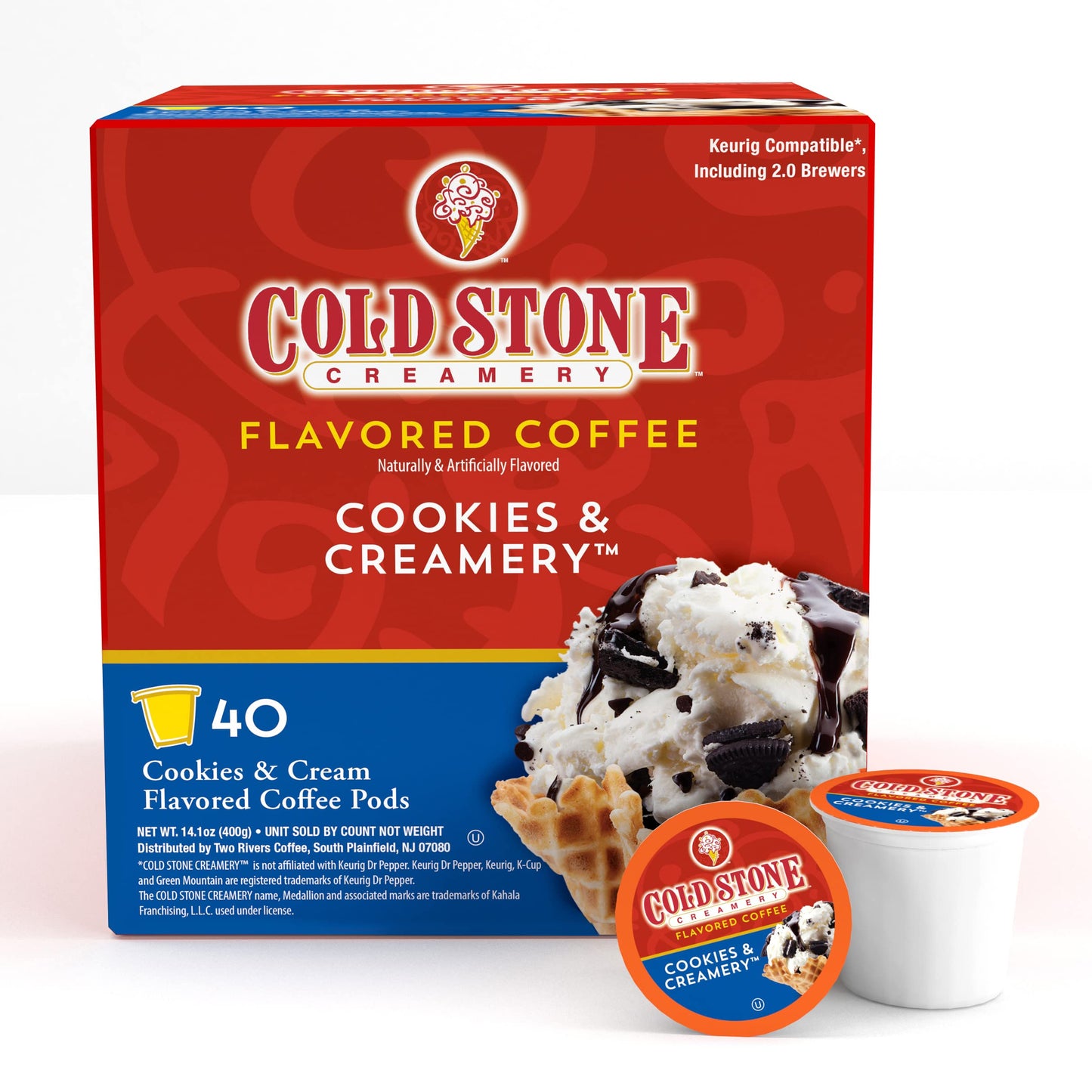 Cold Stone Creamery Beverages Coffee Pods, Cookies and Creamery Flavor, 40 Count, Compatible with K Cup malt-inspired