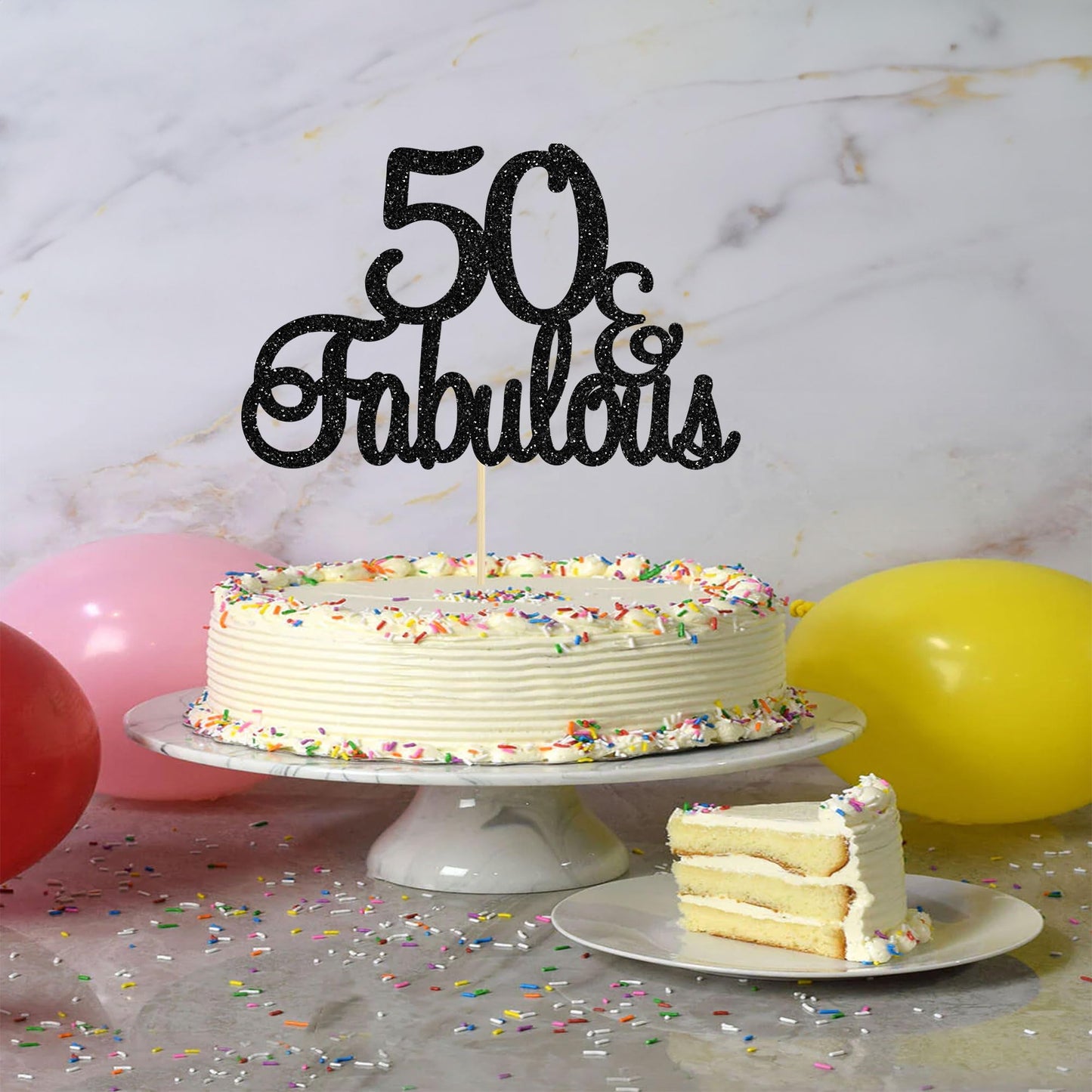 Gyufise 1Pcs 50 & Fabulous Cake Toppers Black 50 Birthday Anniversary Cake Toppers For 50 Birthday Anniversary Party Decorations