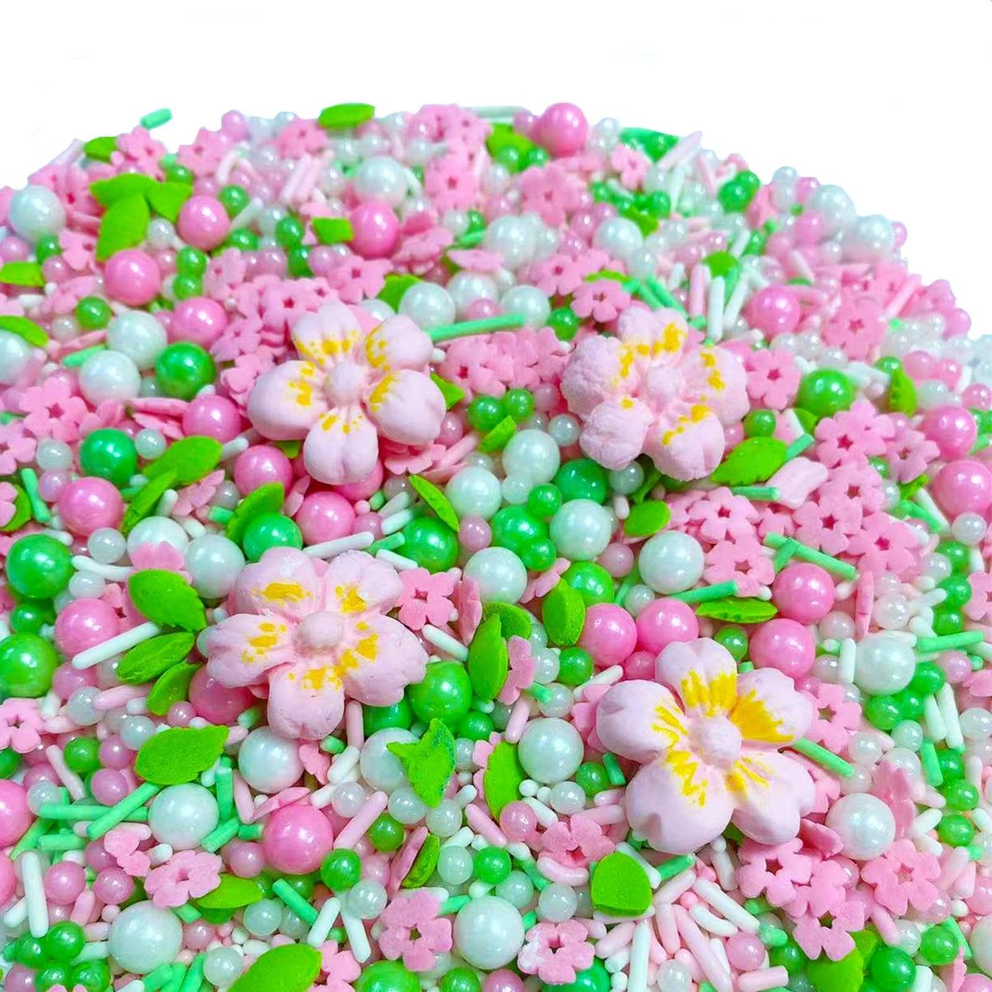 Sentovac Pink Flowers Sprinkles Edible Spring Green Peals Sprinkles For Cake Decorating Candy Cupcake Cake Topper Cookie Baking