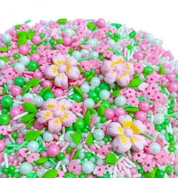 Sentovac Pink Flowers Sprinkles Edible Spring Green Peals Sprinkles For Cake Decorating Candy Cupcake Cake Topper Cookie Baking