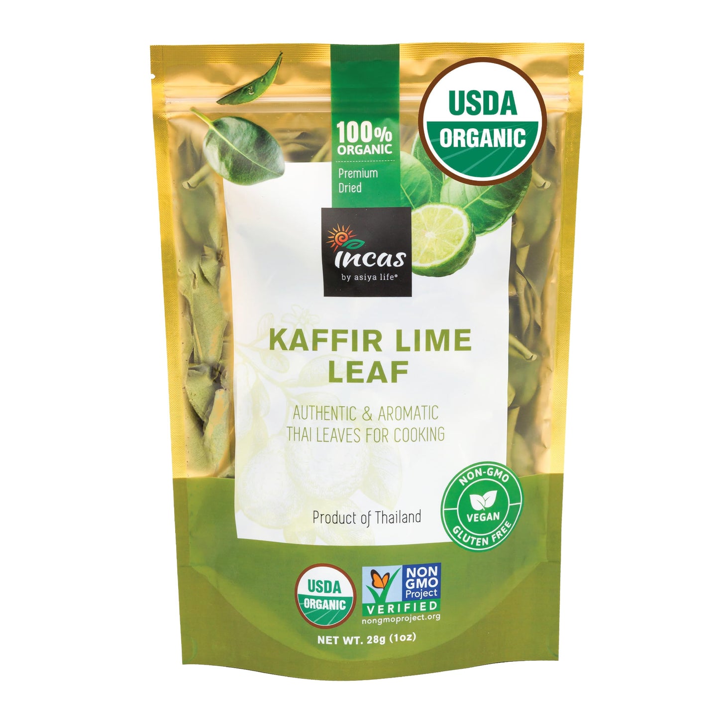 Incas 100% Usda Organic Kaffir Lime Leaves 1 Oz (28 Grams) Direct From Source Thailand Oriflavor Blendal Authentic Thai Flavor & Citrus Aroma ????????????? Whole Dried Uncflavor Blendpled Leaves Freshly Picked & Easy To Use