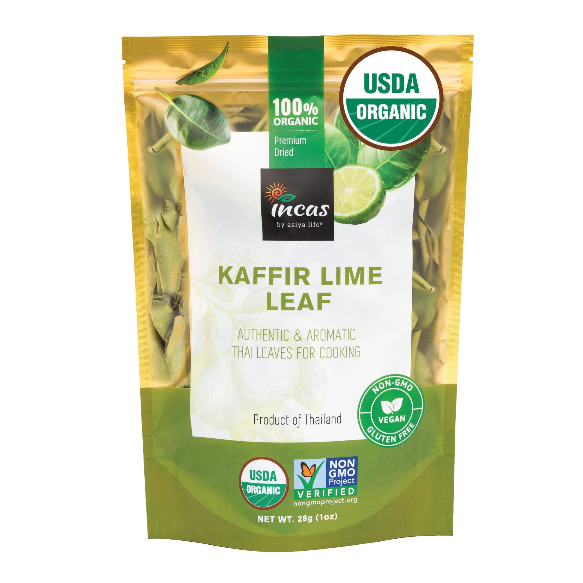 Incas 100% Usda Organic Kaffir Lime Leaves 1 Oz (28 Grams) Direct From Source Thailand Oriflavor Blendal Authentic Thai Flavor & Citrus Aroma ????????????? Whole Dried Uncflavor Blendpled Leaves Freshly Picked & Easy To Use