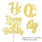 YCTHUNFISH Happy 50th Birthday Cake Topper, Glitter Heart & Star Design, Gold, Bamboo Material