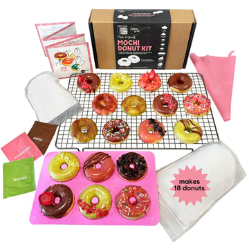 Global Grub DIY Morimoto Mochi Donut Kit - Includes Mochi Donut Mold, Reusable Piping Bag, Sweet Rice Mochi Flour, Confectioners