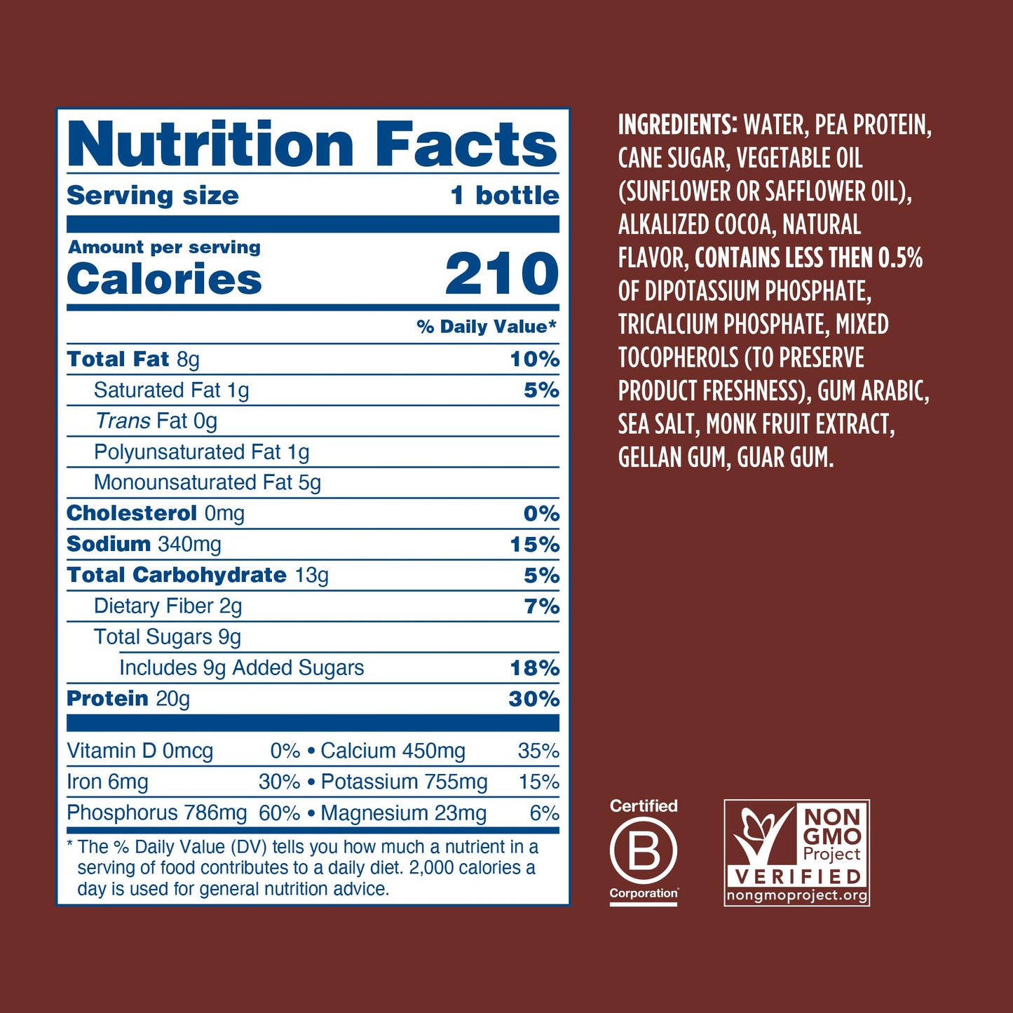 Ripple Vegan Protein Shake | Chocolate | 20g Nutritious Plant Based Pea Protein | Shelf Stable | No GMOs, Soy, Nut, Gluten, Lact