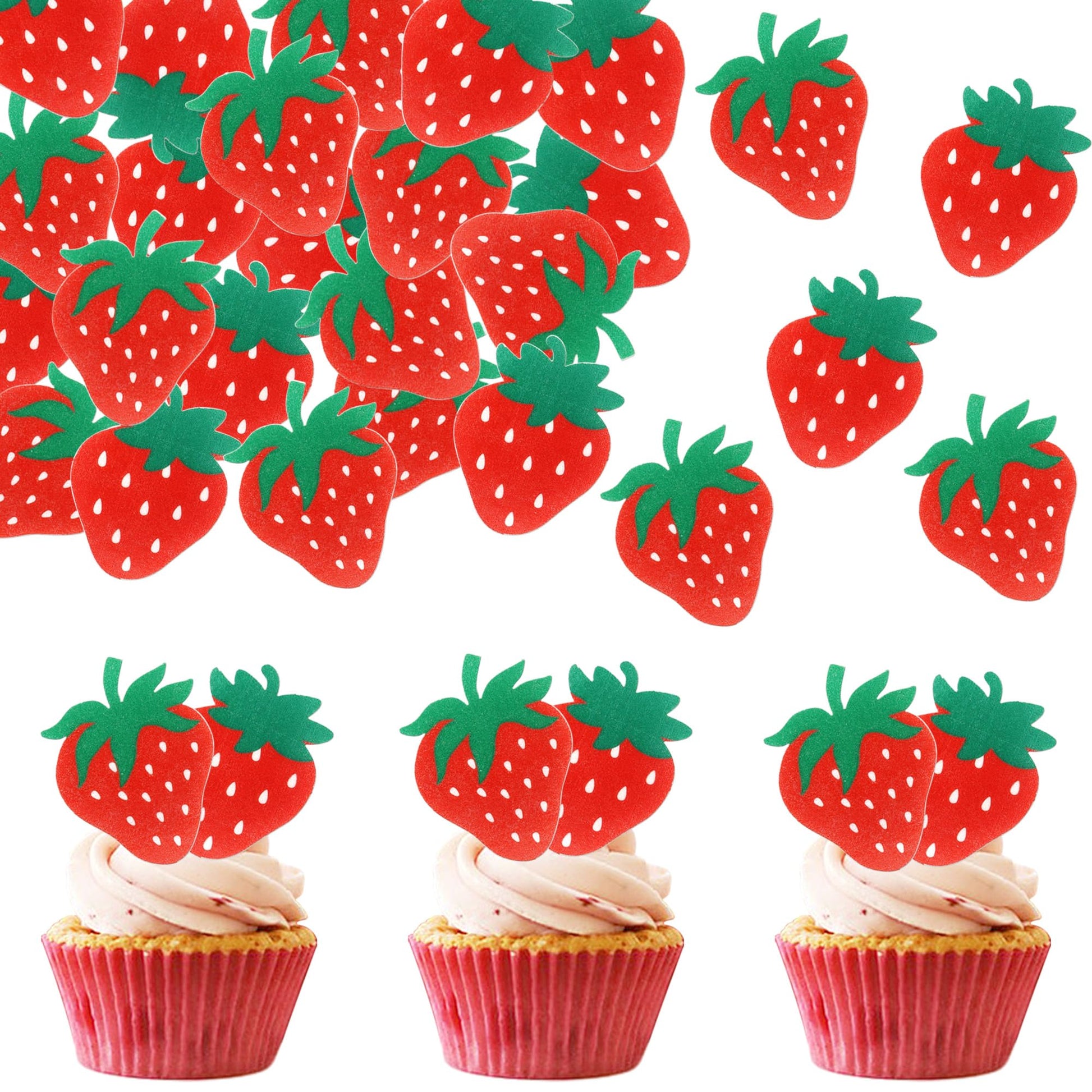 60 Pcs Edible Strawberry Cupcake Toppers Wafer Paper Sweet Berry Cupcake Picks Edible Strawberry Cupcake Decorations For Baby Shower Wedding Birthday Party Cake Food Decorations Supplies