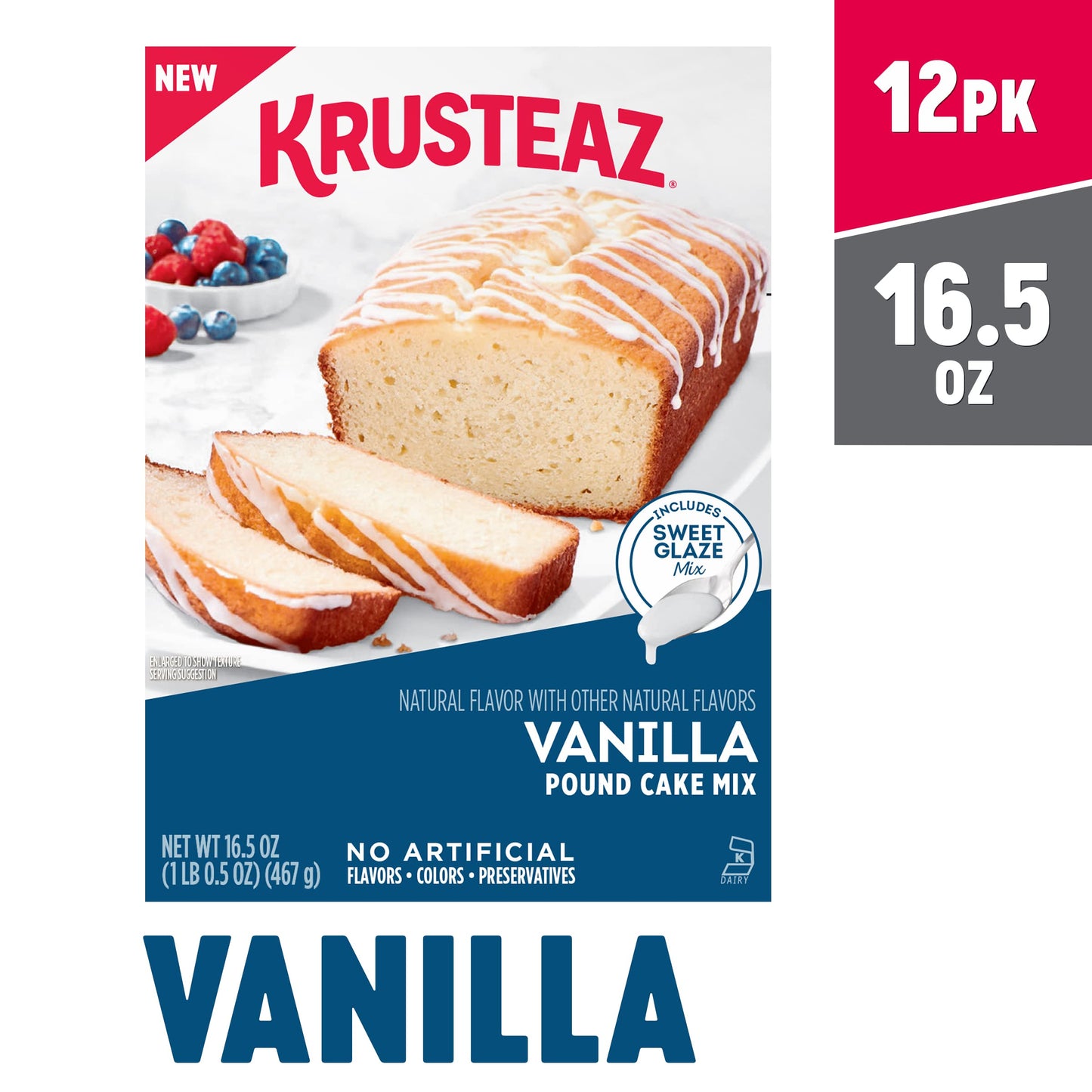 Krusteaz Vanilla Pound Cake Mix, Baking Mix, Includes A Sweet Glaze Mix, No Artificial Flavors, No Artificial Colors, And No Art