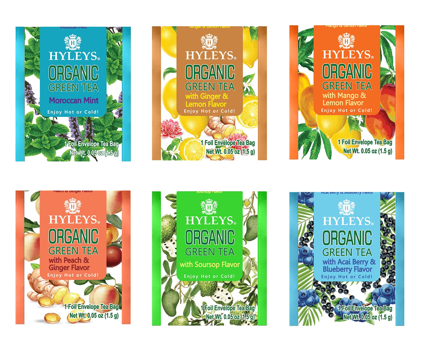 Hyleys Organic Green Tea 7 Assorted Flavors - 84 Tea Bags