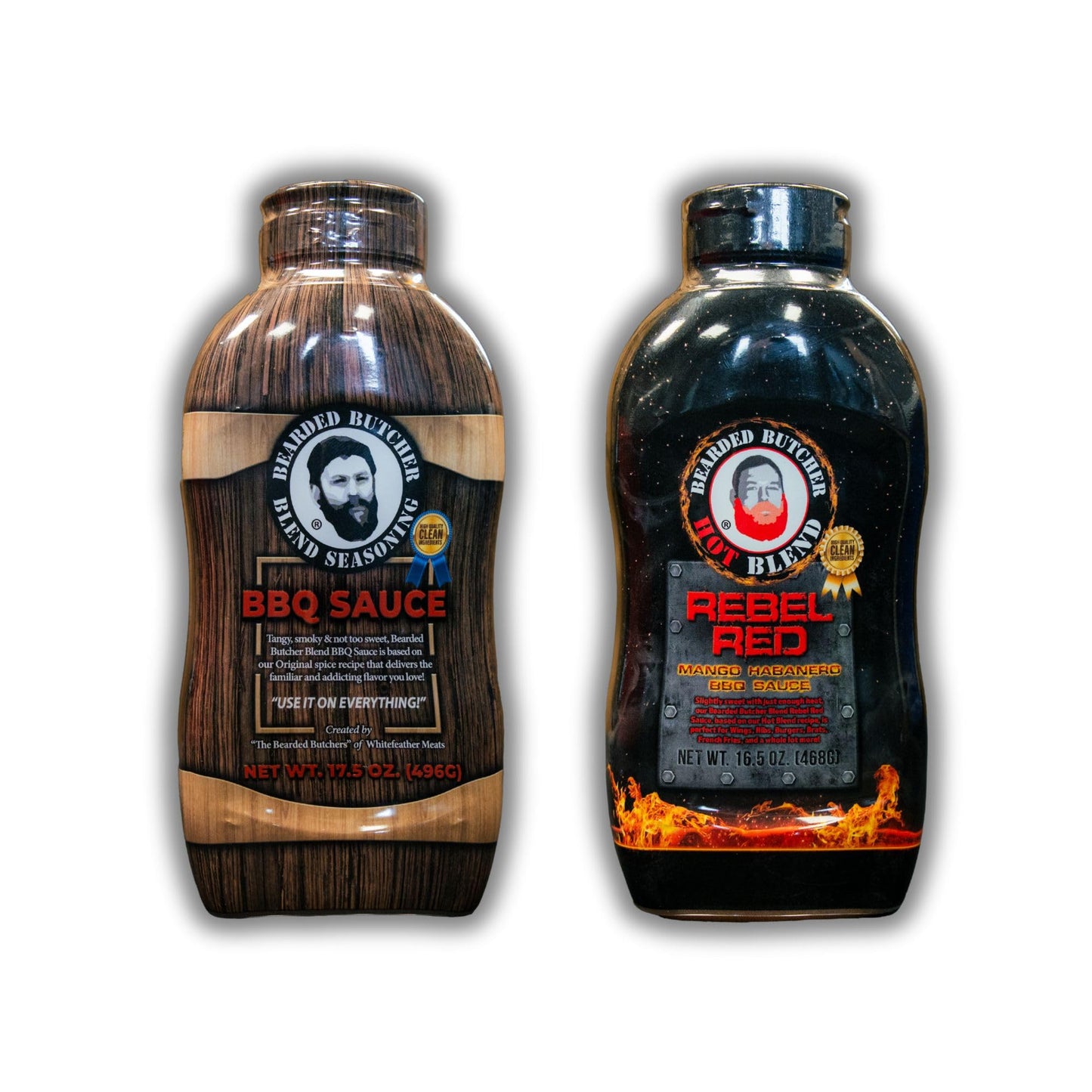 Bearded Butchers BBQ Sauce Combo, 2 Pack - Rebel Red 16.5 oz (Mango & Habanero, Sweet & Spicy) & Original BBQ 17.5 oz (Tangy & S