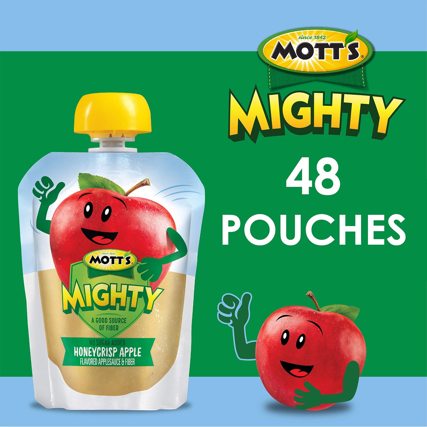 Mott'S Mighty Honeycrisp Apple Applesauce, 3.2 Oz Clear Pouches, 48 Count (4 Packs Of 12), No Sugar Added, Good Source Of Fiber,