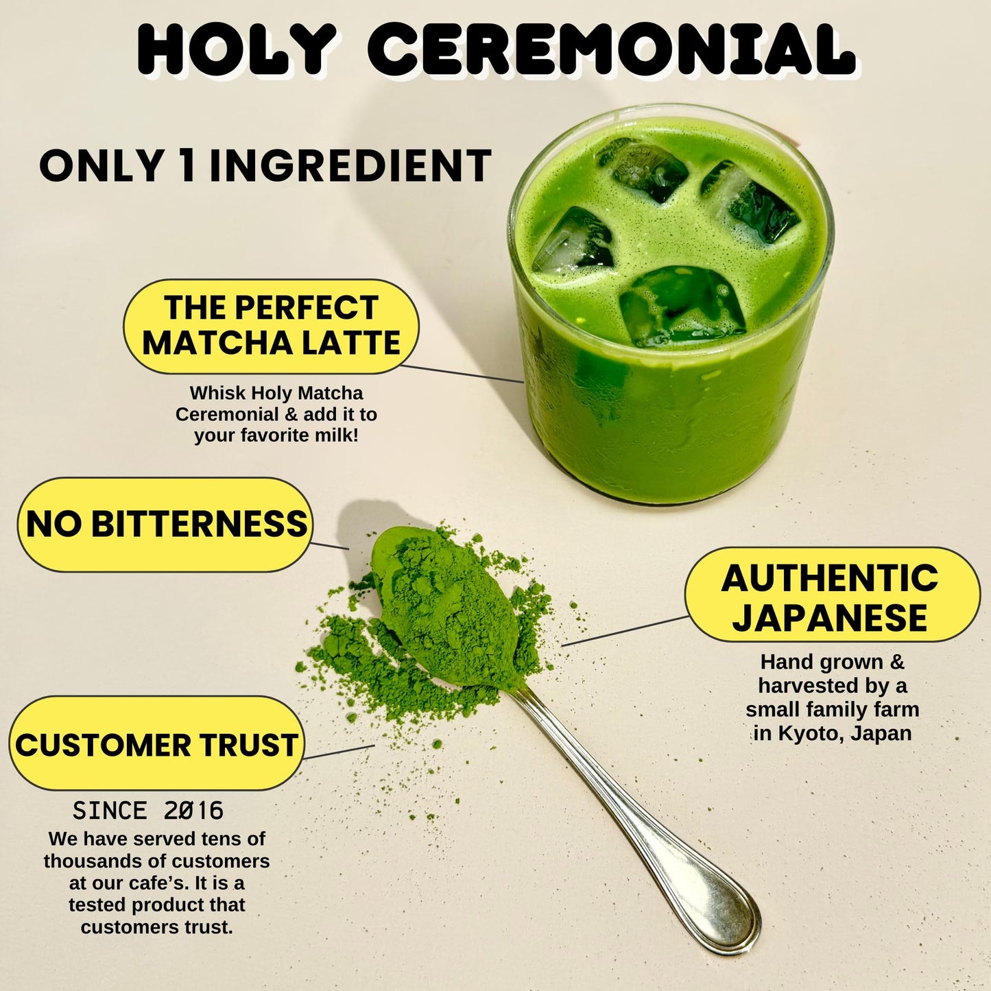 HOLY MATCHA Ceremonial Green Tea Powder | Antioxidant Superfood | 2.8 oz (Pack of 1)