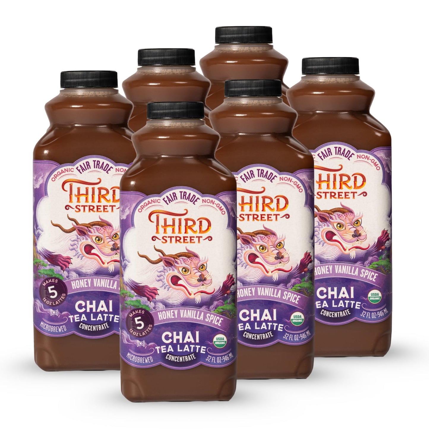 Third Street Inc. Organic Honey Vanilla Spice Chai Concentrated 6-Pack  32 Fl. Oz.  Chai Tea Latte Concentrate  Sweet And Smooth Tea Blend  Beverage Concentrate 1:1  Gluten Free  Kosher  Non-Gmo