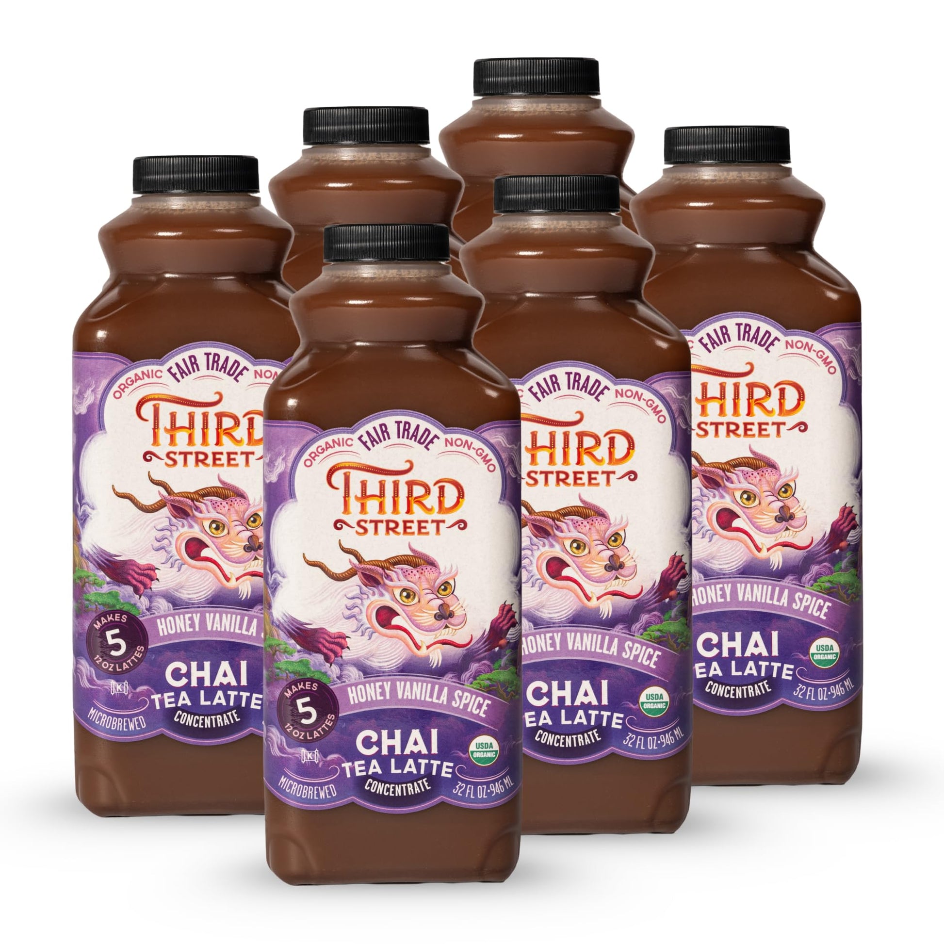 Third Street Inc. Organic Honey Vanilla Spice Chai Concentrated 6-Pack  32 Fl. Oz.  Chai Tea Latte Concentrate  Sweet And Smooth Tea Blend  Beverage Concentrate 1:1  Gluten Free  Kosher  Non-Gmo