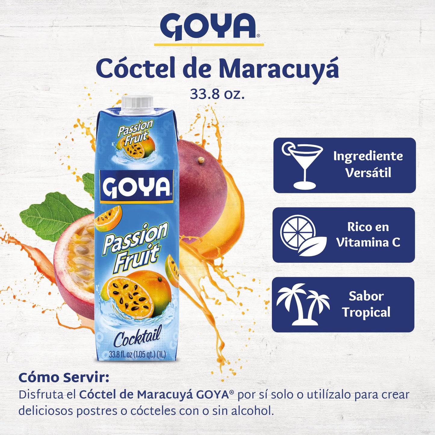Goya Passion Fruit Cocktail, 33.8 oz, Pack of 2, 16.9 Fl Oz Each