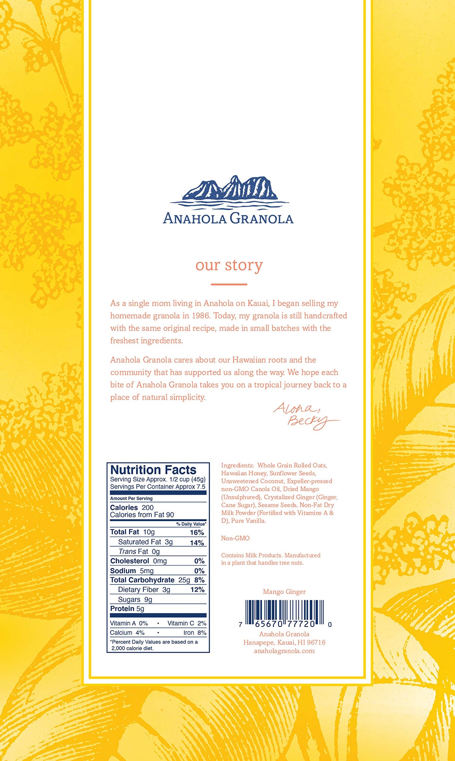 Anahola Granola Mango Ginger 12 oz Granola - Healthy Hawaiian Granola - Ancient Grains With No Sugar Added - Handmade Since 1986