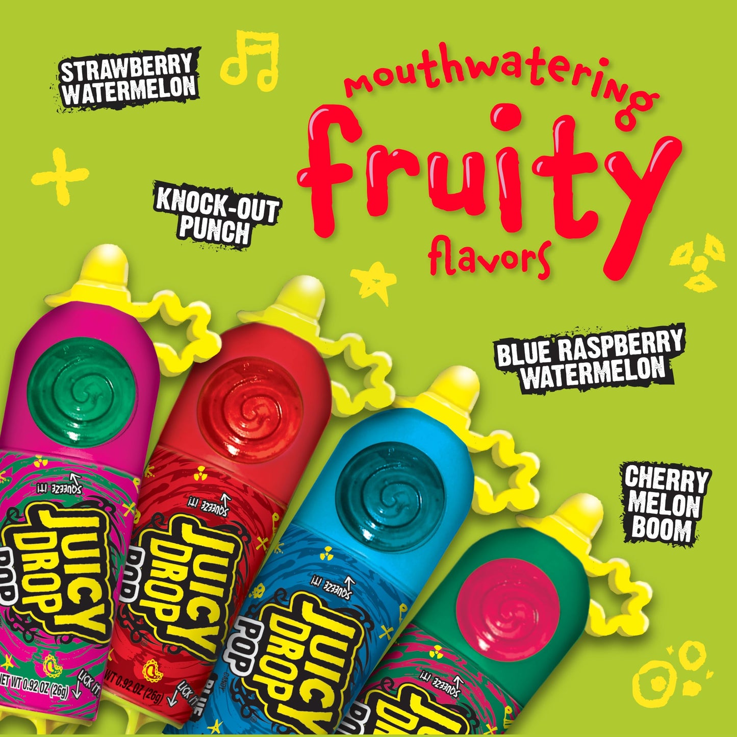 Juicy Drop Pop Variety Pack, Assorted Flavors Sweet Lollipops with Sour Liquid Candy, 0.92 Oz, 21 Count