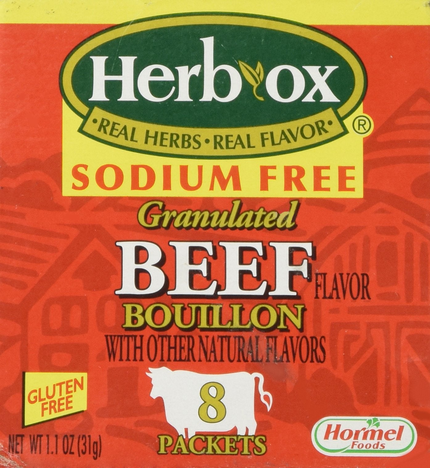 Herb-Ox Bouillon Packets Beef Instant Broth & Seasoning Sodium Free 1.1 Oz Box (Gluten Free)